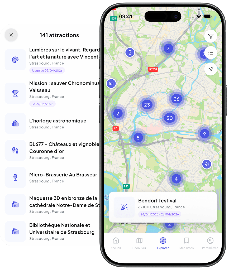 Carte interactive plein écran de Wunderday avec les lieux autour de vous